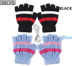 img 1 attached to DECVO USB 2.0 Powered Knitting Wool Heated Gloves: Fingerless Hands Warmer Mittens for Women Men - 2 Pack (Black+Blue)