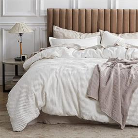 img 4 attached to 🛏️ Bedsure Coconut White Queen Duvet Cover Set - 100% Cotton Waffle Weave, Soft and Breathable All Season Queen Size Duvet Cover Set (90x90'')