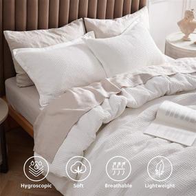 img 2 attached to 🛏️ Bedsure Coconut White Queen Duvet Cover Set - 100% Cotton Waffle Weave, Soft and Breathable All Season Queen Size Duvet Cover Set (90x90'')