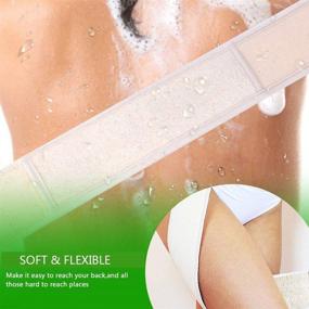 img 2 attached to Set of 4 Loofah Exfoliating Back Scrubbers, 100% Natural Body Bath Sponge Pads with Double Sided Scrubbing Straps and Long Wooden Handle for Skin Care