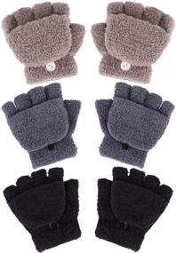 img 4 attached to 🧤 Children's Convertible Fingerless Mittens - Knitted Girls' Accessories for Chilly Weather