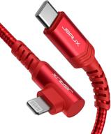 jsaux 6-футовый угловой кабель apple mfi certified usb c to lightning для iphone 13/13 pro/13 pro max/12 pro/11 pro max/x/xs/xr/8, ipad 9-го поколения 2021 года, airpods pro (красный) логотип