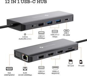 img 3 attached to 🔌 Ultimate USB C Hub Triple Display Docking Station: 2 HDMI, Type-C, Dual Monitor Adapter, VGA, Ethernet, 100W Charging, 4 USB Ports – For Dell/HP/Lenovo/MacBook Pro with Thunderbolt 3