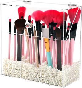 img 4 attached to 💄 MUZILAN Acrylic Makeup Brush Holder: Large Capacity Organizer with Dustproof Lid, 3 Drawers, and Pearls - Clear Vanity Storage Solution