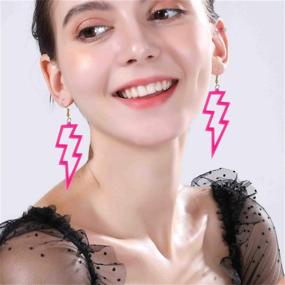 img 2 attached to 🌟 DAMLENG Neon Fluorescent Retro Lightning Earrings: Stylish 80s Costume Neon Drops for Women & Girls (3 Pairs)