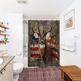 img 2 attached to 🚿 Waterproof Deer Big Antler StarSpangled Banner Background Shower Curtain Set with Hooks - Soap Resistant, Machine Washable Polyester Fabric Bath Curtain - 71 x 71 inches - Bathroom Decor