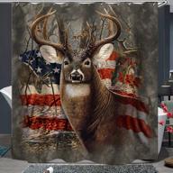 🚿 waterproof deer big antler starspangled banner background shower curtain set with hooks - soap resistant, machine washable polyester fabric bath curtain - 71 x 71 inches - bathroom decor logo