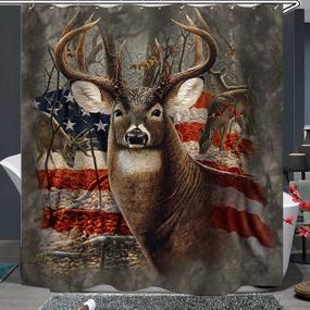 img 4 attached to 🚿 Waterproof Deer Big Antler StarSpangled Banner Background Shower Curtain Set with Hooks - Soap Resistant, Machine Washable Polyester Fabric Bath Curtain - 71 x 71 inches - Bathroom Decor