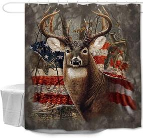 img 3 attached to 🚿 Waterproof Deer Big Antler StarSpangled Banner Background Shower Curtain Set with Hooks - Soap Resistant, Machine Washable Polyester Fabric Bath Curtain - 71 x 71 inches - Bathroom Decor