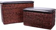 🪑 multi-functional eshow ottoman rattan with storage: hassocks, footrest, pouf, stools, cube decoration, leather seating, tray - 2 piece set in brown logo