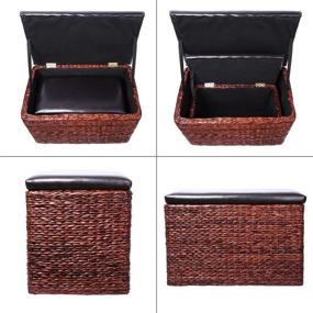 img 2 attached to 🪑 Multi-functional Eshow Ottoman Rattan with Storage: Hassocks, Footrest, Pouf, Stools, Cube Decoration, Leather Seating, Tray - 2 Piece Set in Brown