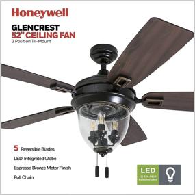 img 3 attached to 🍯 Honeywell Ceiling Fans 50615-01 Glencrest Indoor & Outdoor Ceiling Fan - LED Edison Bulbs - ETL Damp Rated - Aged Teak/Dark Walnut Blades - 52”, Espresso Bronze