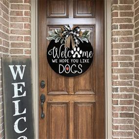 img 1 attached to 🐶 Farmhouse Front Porch Decor Welcome Wreath Sign with Dog Theme - Premium Greenery Door Hanging - Perfect Gift for Christmas, Housewarming, and Holidays - Home Decoration for Dog Lovers (12IN)