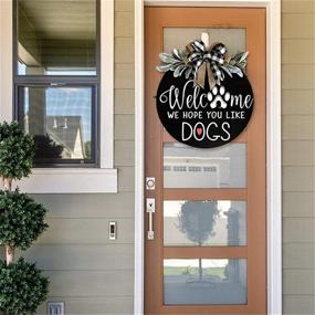 img 2 attached to 🐶 Farmhouse Front Porch Decor Welcome Wreath Sign with Dog Theme - Premium Greenery Door Hanging - Perfect Gift for Christmas, Housewarming, and Holidays - Home Decoration for Dog Lovers (12IN)