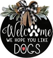 🐶 farmhouse front porch decor welcome wreath sign with dog theme - premium greenery door hanging - perfect gift for christmas, housewarming, and holidays - home decoration for dog lovers (12in) логотип