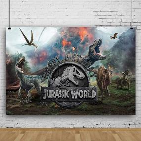 img 3 attached to 🦖 Dinosaur Backdrops: Immersive Jurassic World Happy Birthday Photography Backdrop - Enhance Your Celebration with 5X3ft Jurassic Era Background Banner Cake Table Decor by Mohoto