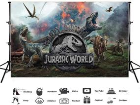 img 2 attached to 🦖 Dinosaur Backdrops: Immersive Jurassic World Happy Birthday Photography Backdrop - Enhance Your Celebration with 5X3ft Jurassic Era Background Banner Cake Table Decor by Mohoto