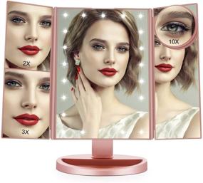 img 4 attached to Buenolife Rose Gold Trifold Makeup Mirror: 21 LED, 180° Adjustable Rotation, 4 💄 Magnification Options, Touch Screen - Perfect Vanity Mirror for Countertop Stand, Dual Power Supply