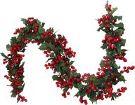 🎄 2pcsx5.6ft christmas garland with red berries and green leaf hanging garland vine for fireplace, stair, indoor and outdoor decor logo