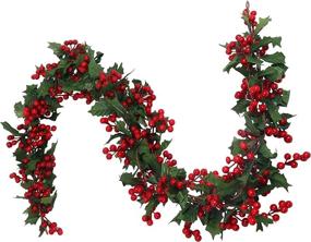 img 4 attached to 🎄 2pcsx5.6Ft Christmas Garland with Red Berries and Green Leaf Hanging Garland Vine for Fireplace, Stair, Indoor and Outdoor Decor