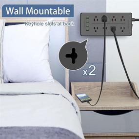 img 1 attached to Black Power Strip with USB - Soonye Surge Protector Flat Plug, 8 Wide-Spaced AC Outlets, 12ft Extension Cord, 4 Charging Ports, 1875W, 15A, 1900 Joules - Ideal Home and Office Accessories