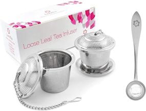 img 3 attached to 2-Pack Ultra Fine Loose Leaf Tea Ball Infuser Strainer Steeper with Tea Scoop, Drip Trays, and Long Chain Handle for Easy Brewing of Fine Teas, Spices, and Seasonings.