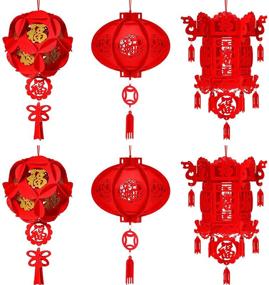 img 4 attached to 🏮 Chinese Lucky Red Fu Lanterns - Set of 6 Chinese Spring Festival Lanterns for Chinese New Year, Wedding, or Celebration - Hanging Decorative 3D Lanterns