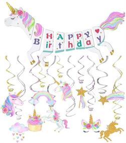 img 4 attached to Magical Unicorn Party Decorations: 🦄 Happy Birthday Banner, Hanging Swirls & Supplies