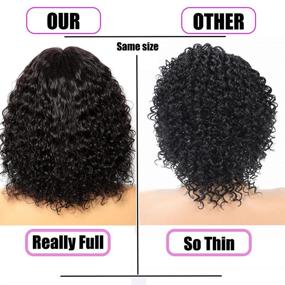 img 3 attached to 👩 150% Density Curly Human Hair Wigs for Black Women: Brazilian Gluless Wig with Middle Part Lace - Short Curly Natural Black Wig