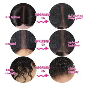 img 2 attached to 👩 150% Density Curly Human Hair Wigs for Black Women: Brazilian Gluless Wig with Middle Part Lace - Short Curly Natural Black Wig