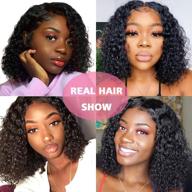 👩 150% density curly human hair wigs for black women: brazilian gluless wig with middle part lace - short curly natural black wig logo