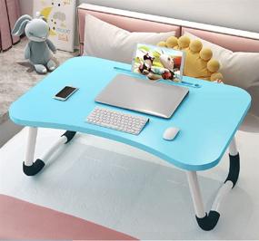 img 4 attached to Универсальный синий ноутбук столик - складной и портативный лоток для кровати или дивана для домашнего офиса, письма, игр в кровать или на диване