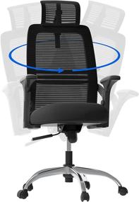 img 1 attached to 💺 Black Ergonomic Mesh Office Chair with Adjustable High Back, Neck and Head Support, Armrests, and Recline - Ideal for Home Office