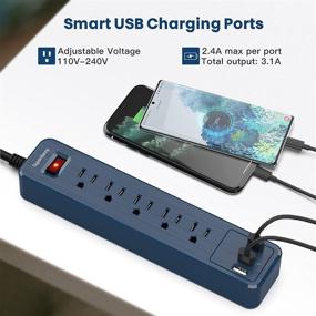 img 3 attached to 💙 Dark Blue Mountable USB Surge Protector Power Strip with 5ft Extension Cord, 5 Outlets, 3 USB Ports - Ideal for Home, Office, and Travel