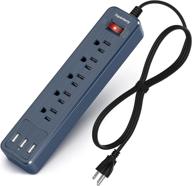 💙 dark blue mountable usb surge protector power strip with 5ft extension cord, 5 outlets, 3 usb ports - ideal for home, office, and travel logo