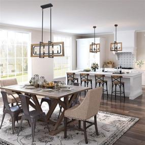 img 3 attached to 🏡 Farmhouse Chandelier Pendant Lighting for Kitchen Island – Distressed Wood and Black Metal Finish – Ceiling Hanging Fixture for Dining Room – LOG BARN