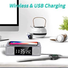 img 3 attached to ⏰ Wireless Charging Digital Alarm Clock with Dual Bluetooth Speakers, FM Radio, USB Charger Port, 3 Alarms, Dimmable LED Display for Bedroom - Silver