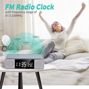 img 2 attached to ⏰ Wireless Charging Digital Alarm Clock with Dual Bluetooth Speakers, FM Radio, USB Charger Port, 3 Alarms, Dimmable LED Display for Bedroom - Silver