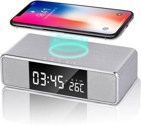 img 4 attached to ⏰ Wireless Charging Digital Alarm Clock with Dual Bluetooth Speakers, FM Radio, USB Charger Port, 3 Alarms, Dimmable LED Display for Bedroom - Silver