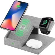 3 в 1 станция беспроводной зарядки qi fast для apple watch 1 2 3 4 5 / airpods, беспроводное зарядное устройство для iphone 11/11 pro/11 pro max/xs max/xs xr plus samsung s10 s9 s8 s7 и qi-сертифицированных телефонов. логотип