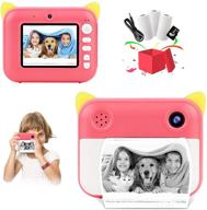 📸 digital instant kids camera with zero ink printing, 3 rolls of print paper, hd video recording, dual lens for kids to capture photos, selfies, and videos - perfect toy gifts for girls or boys (red) logo