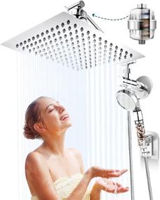 img 4 attached to 🚿 Ultimate Shower Experience: Rain Shower Head with Handheld Spray Combo featuring 10'' Waterfall Shower Heads, Third Gear Filtered Rainfall Shower Head Combo, and 11'' Solid Brass Adjustable Shower Extension Arm in Chrome