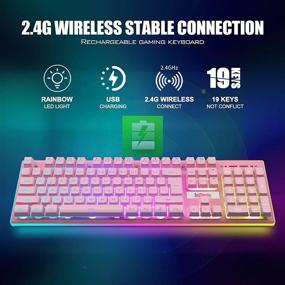 img 2 attached to 🎮 RedThunder K10 Wireless Gaming Keyboard, 2.4G LED Backlit Wireless Keyboard with Rechargeable 3000mAh Battery, Mechanical Feeling Keys for PC PS4 Xbox One Mac, Pink - Teclado Gamer