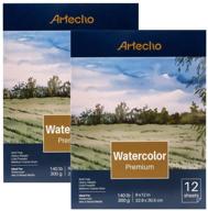 🎨 artecho watercolor paper pad, 12 sheets - 140lb/300gsm, fold over, acid free, medium grain, cold pressed paper, painting & drawing sketchbook, ideal for wet, dry & mixed media - pack of 2 logo