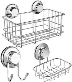 img 4 attached to 🛁 SANNO Stainless Steel Shower Caddy with Suction Cups - Bathroom Organizer Set of 3: Soap Dish, Hooks, and Wall Shelf
