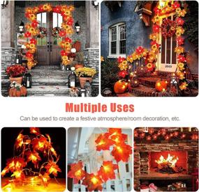 img 1 attached to 🍂 Kalolary Thanksgiving Fall Decorations Leaf Garland String Lights: 6.5 Feet of Festive Maple Leaves! Include 20 LED Lights Powered by 3AA Batteries for Home Party Fireplace Décor!