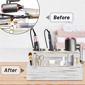 img 1 attached to 💇 Rustic Hair Dryer Holder with Styling Organizer - Countertop Storage Stand for Hair Tools, Brushes, Curling Iron, Straightener, Bathroom Vanity Caddy, and Hair Styling Accessories