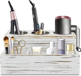 img 4 attached to 💇 Rustic Hair Dryer Holder with Styling Organizer - Countertop Storage Stand for Hair Tools, Brushes, Curling Iron, Straightener, Bathroom Vanity Caddy, and Hair Styling Accessories