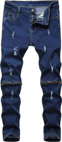 img 4 attached to 👖 Boys' Clothing: Black Skinny Ripped Elastic Zipper Jeans