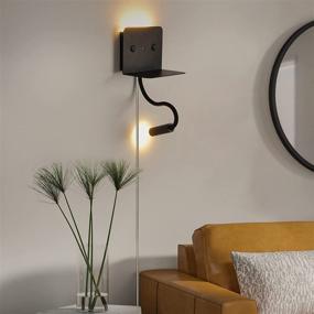 img 2 attached to 🔌 Modern Swing LED Wall Sconce with USB Charging Port Shelf for Bedroom - Black